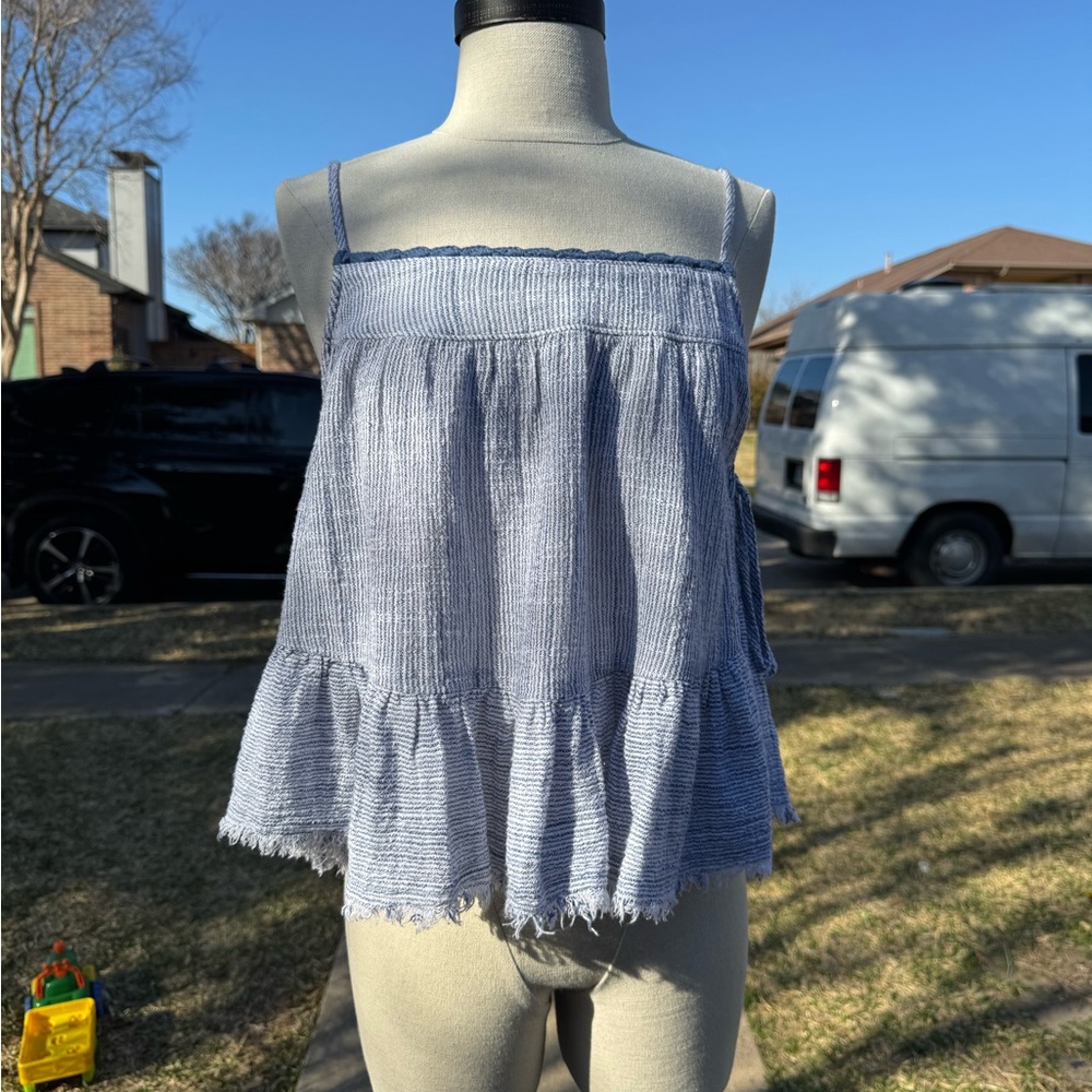 Aerie Light Blue Ruffled Sleeveless Top